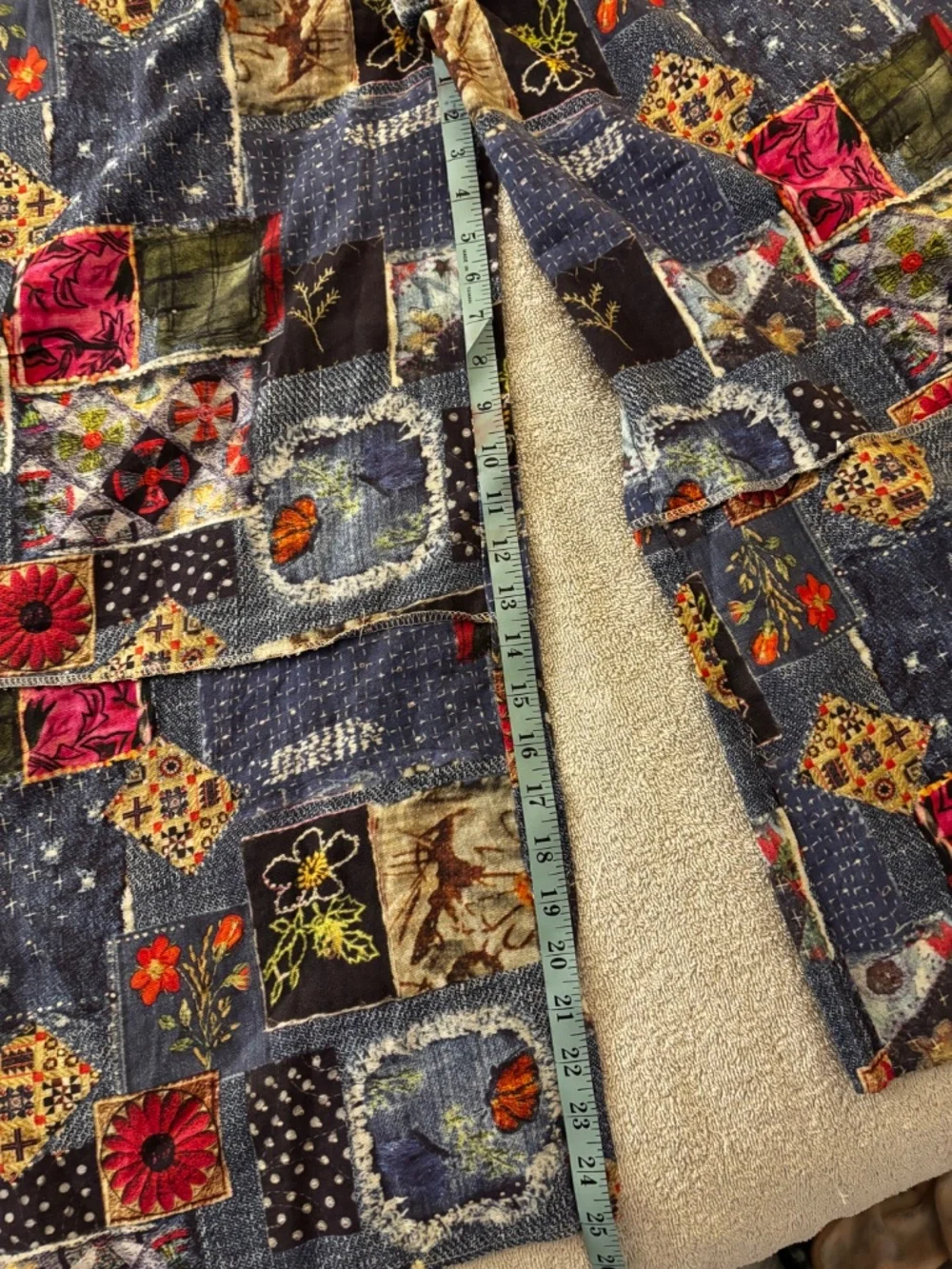 Embroidered Patchwork Denim Jumper Romper in Dark Blue Multi - Picture 8 of 9